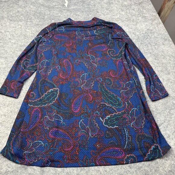 Susan Graver Cardigan Womens Plus 1X Blue Red Paisley Open Duster Stretch - Picture 2 of 10
